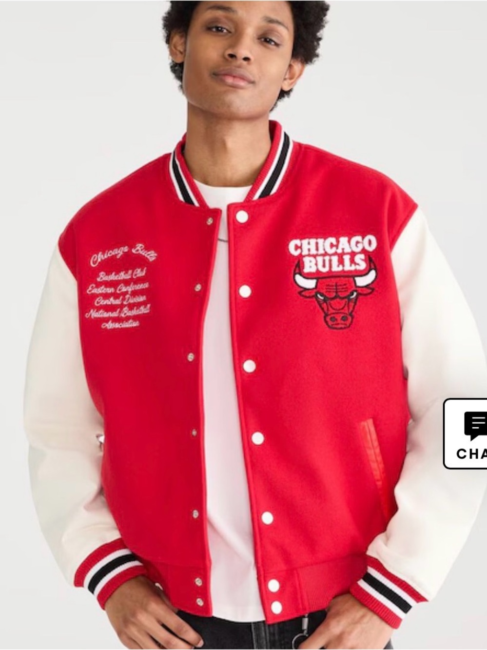 Aeropostale Chicago Bulls Red and White Varsity Jacket